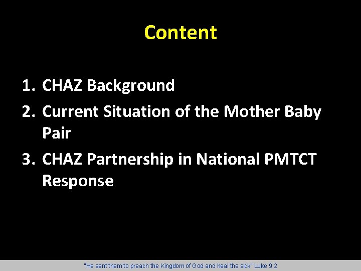 Content 1. CHAZ Background 2. Current Situation of the Mother Baby Pair 3. CHAZ