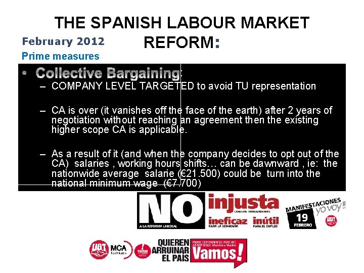 THE SPANISH LABOUR MARKET February 2012 REFORM: Prime measures : – COMPANY LEVEL TARGETED