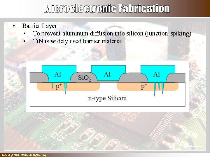  • Barrier Layer • To prevent aluminum diffusion into silicon (junction-spiking) • Ti.