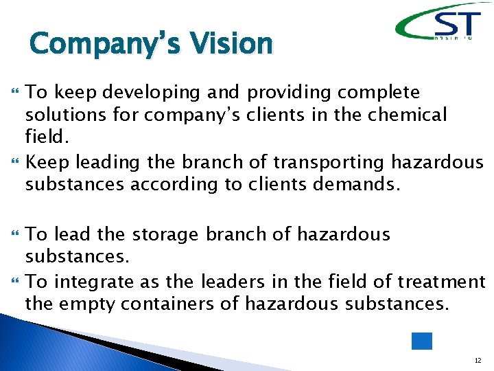 Company’s Vision To keep developing and providing complete solutions for company’s clients in the