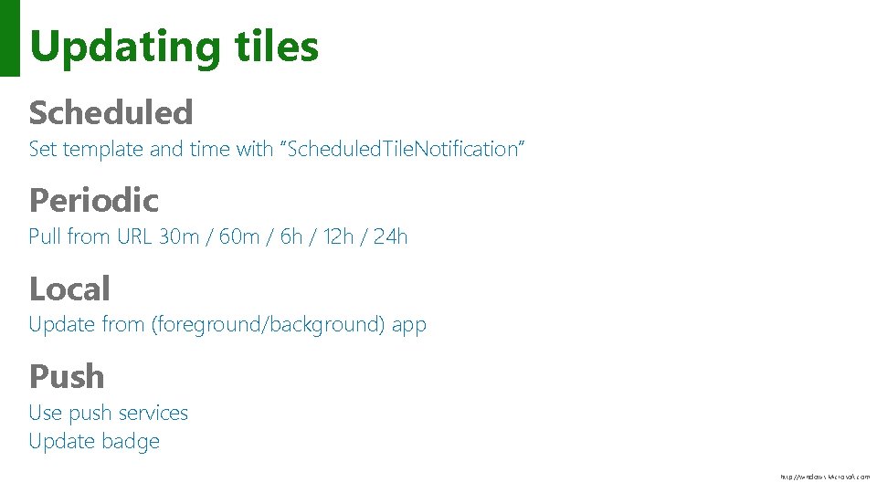 Updating tiles Scheduled Set template and time with “Scheduled. Tile. Notification” Periodic Pull from