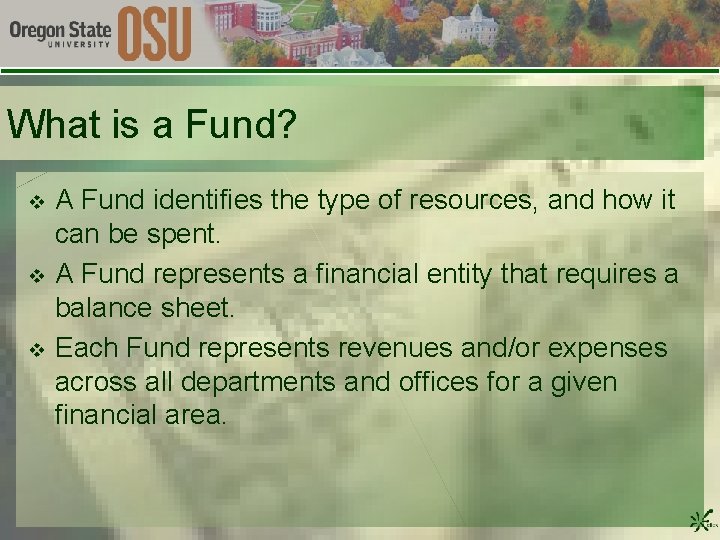 What is a Fund? v v v A Fund identifies the type of resources,