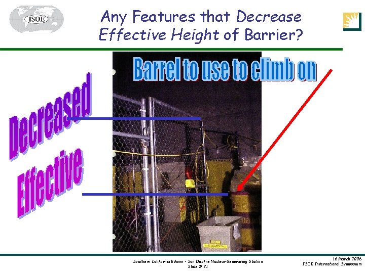 Any Features that Decrease Effective Height of Barrier? Southern California Edison – San Onofre