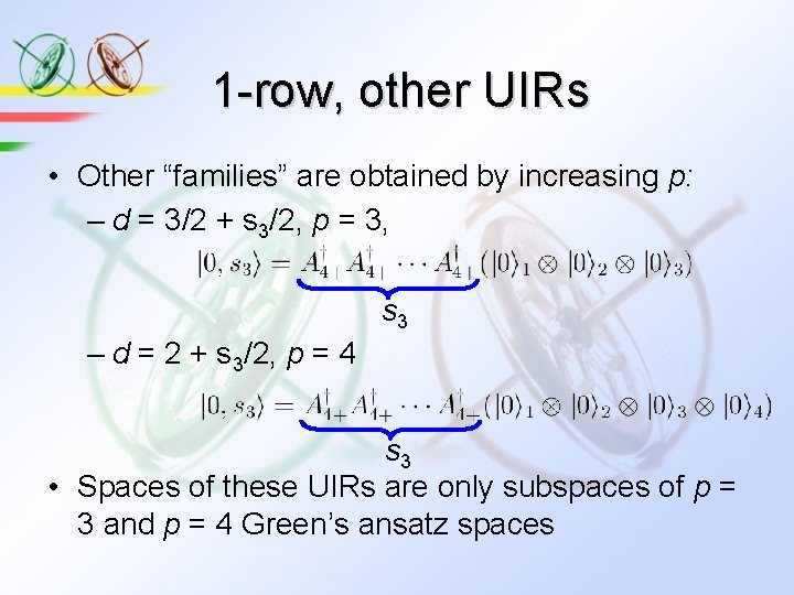1 -row, other UIRs • Other “families” are obtained by increasing p: – d
