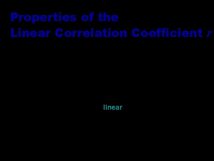 Properties of the Linear Correlation Coefficient r • 1. – 1 £ r £ Properties of the Linear Correlation Coefficient r • 1. – 1 £ r £