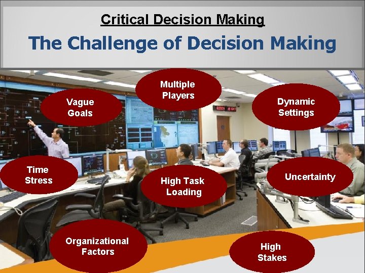 Critical Decision Making The Challenge of Decision Making Vague Goals Time Stress Multiple Players Critical Decision Making The Challenge of Decision Making Vague Goals Time Stress Multiple Players