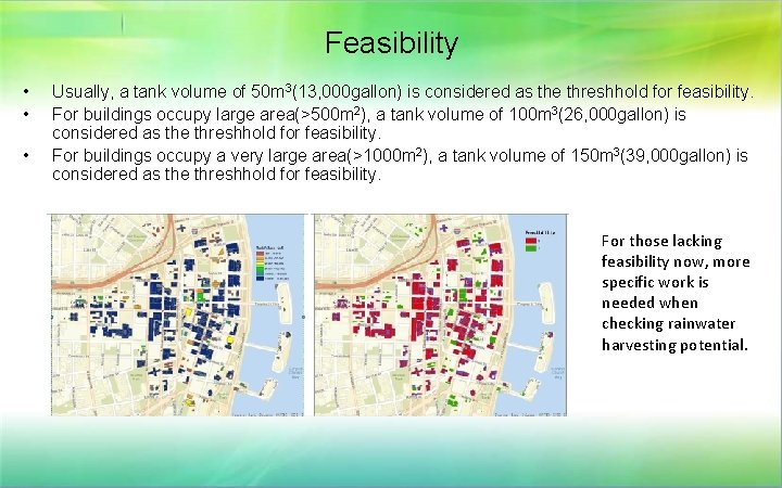 Feasibility • • • Usually, a tank volume of 50 m 3(13, 000 gallon)