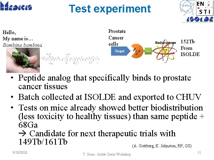 Test experiment Hello, My name is… Bombina bombina Prostate Cancer cells 152 Tb From