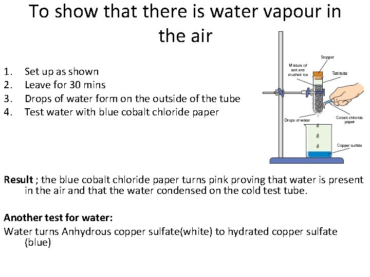 To show that there is water vapour in the air 1. 2. 3. 4. To show that there is water vapour in the air 1. 2. 3. 4.