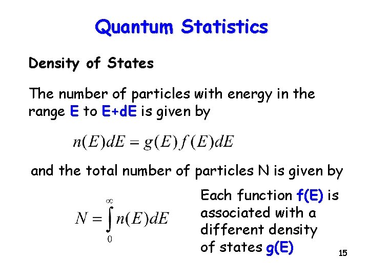 Quantum Statistics Density of States The number of particles with energy in the range