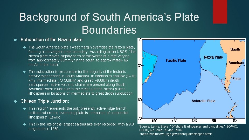 Background of South America’s Plate Boundaries Subduction of the Nazca plate: The South America