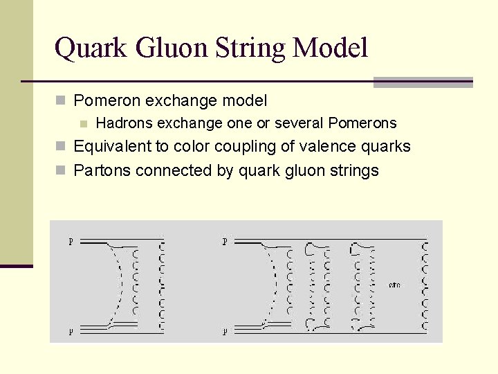 Quark Gluon String Model n Pomeron exchange model n Hadrons exchange one or several