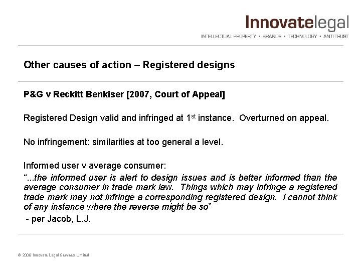 Other causes of action – Registered designs P&G v Reckitt Benkiser [2007, Court of