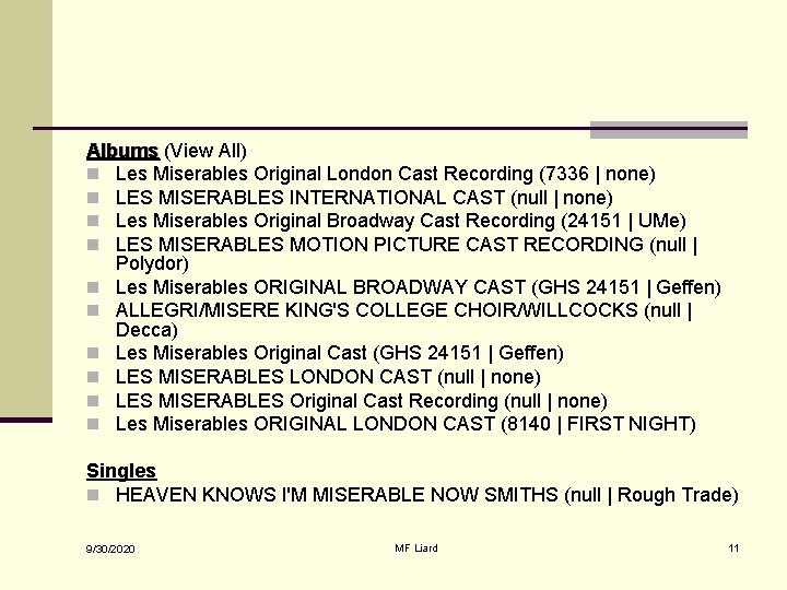 Albums (View All) n Les Miserables Original London Cast Recording (7336 | none) n