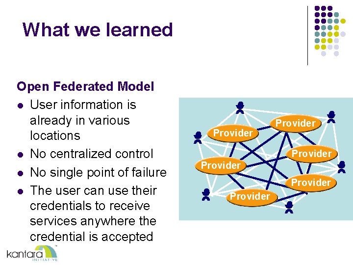 What we learned Open Federated Model l User information is already in various locations What we learned Open Federated Model l User information is already in various locations