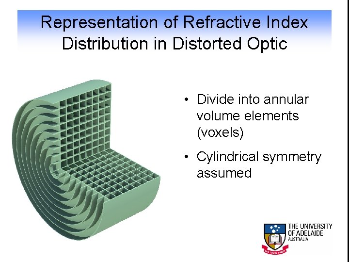 Representation of Refractive Index Distribution in Distorted Optic • Divide into annular volume elements