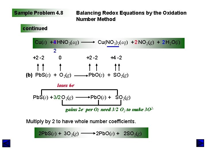 Sample Problem 4. 8 Balancing Redox Equations by the Oxidation Number Method continued Cu(s)