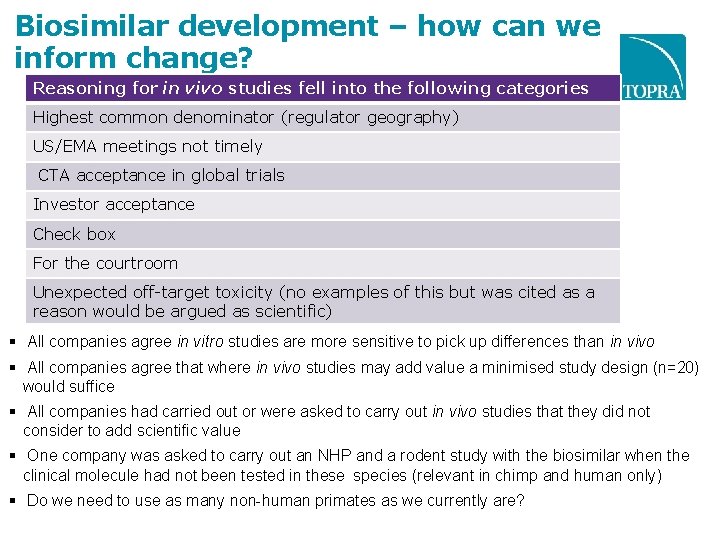 Biosimilar development – how can we inform change? Reasoning for in vivo studies fell Biosimilar development – how can we inform change? Reasoning for in vivo studies fell