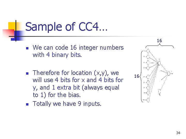 Sample of CC 4… 16 n n n We can code 16 integer numbers