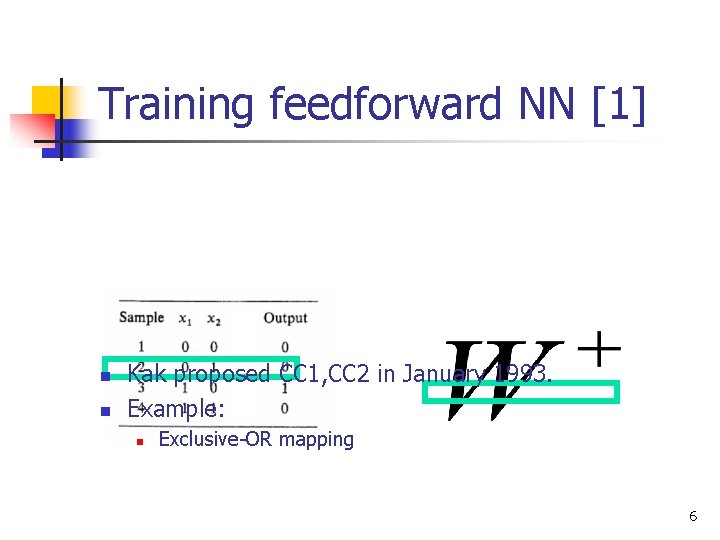 Training feedforward NN [1] n n Kak proposed CC 1, CC 2 in January