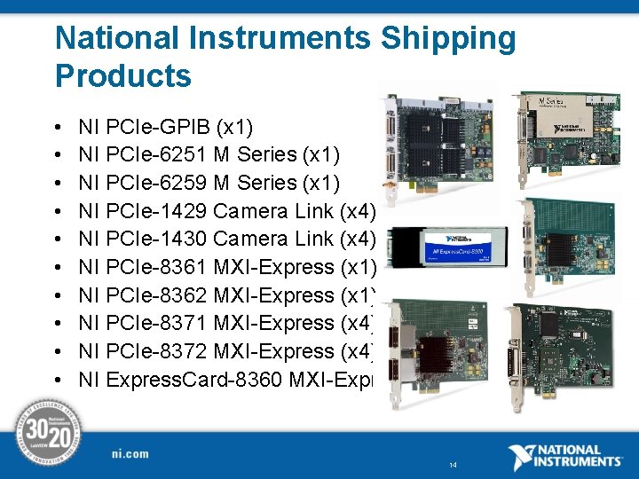 National Instruments Shipping Products • • • NI PCIe-GPIB (x 1) NI PCIe-6251 M