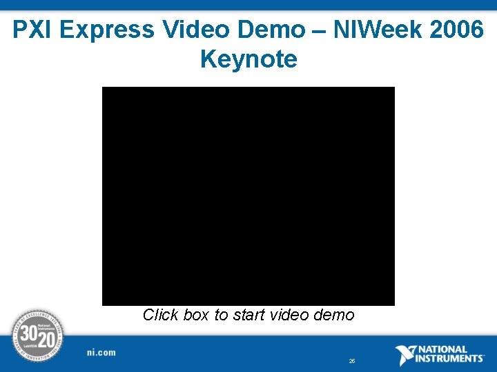 PXI Express Video Demo – NIWeek 2006 Keynote Click box to start video demo