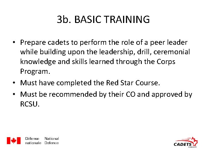 3 b. BASIC TRAINING • Prepare cadets to perform the role of a peer