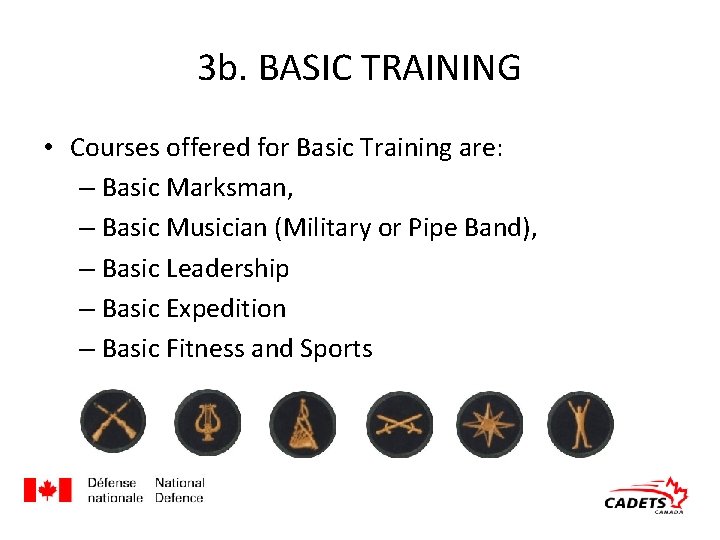 3 b. BASIC TRAINING • Courses offered for Basic Training are: – Basic Marksman,