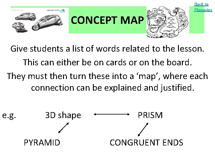 CONCEPT MAP Back to Plenaries Give students a list of words related to the