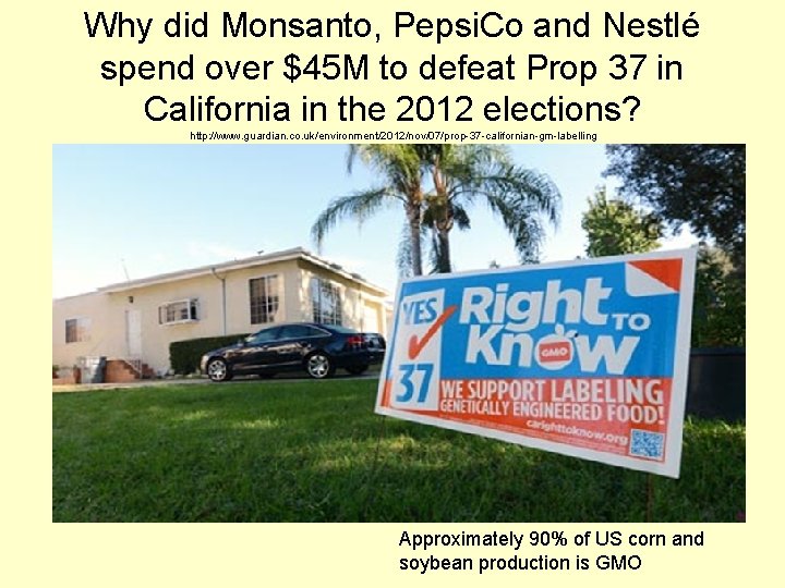 Why did Monsanto, Pepsi. Co and Nestlé spend over $45 M to defeat Prop