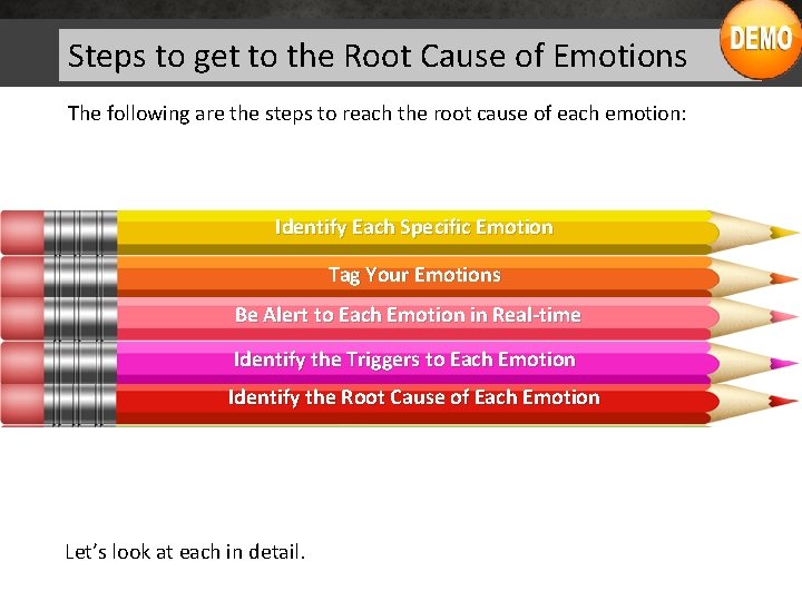 Steps to get to the Root Cause of Emotions The following are the steps