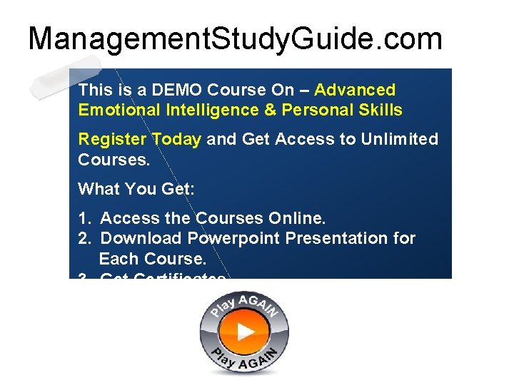 Management. Study. Guide. com This is a DEMO Course On – Advanced Emotional Intelligence
