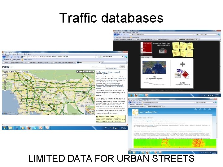 Traffic databases LIMITED DATA FOR URBAN STREETS 