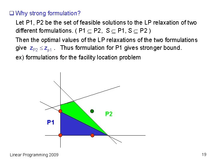 q Why strong formulation? Let P 1, P 2 be the set of feasible