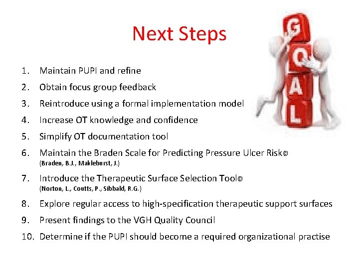 Next Steps 1. Maintain PUPI and refine 2. Obtain focus group feedback 3. Reintroduce