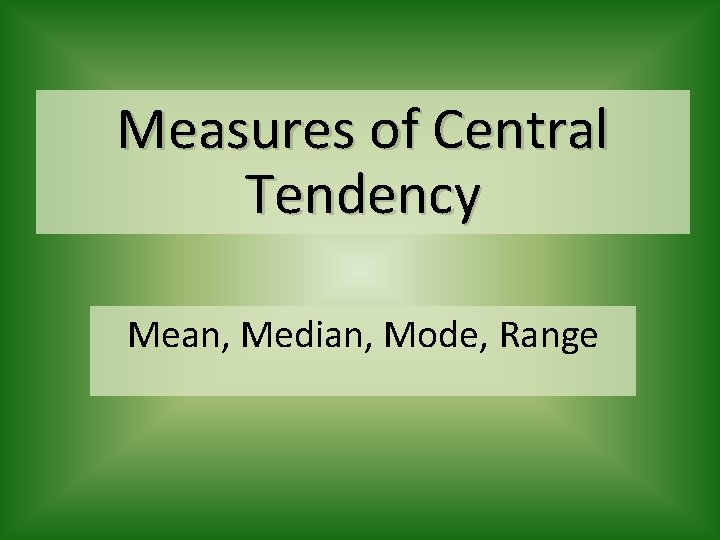 Measures of Central Tendency Mean, Median, Mode, Range 