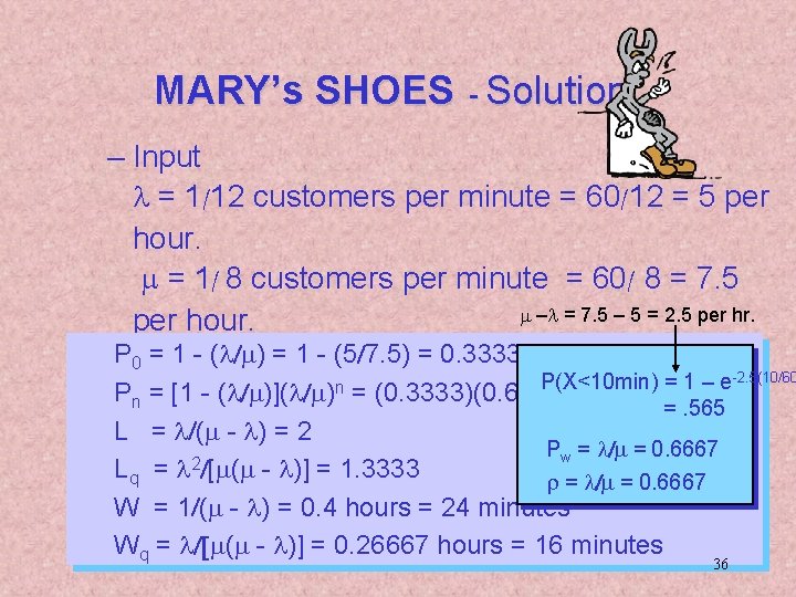 MARY’s SHOES - Solution – Input l = 1/12 customers per minute = 60/12