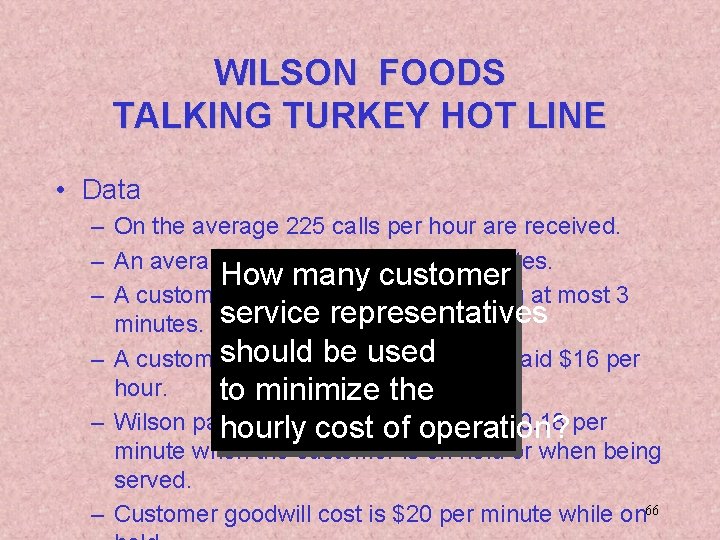 WILSON FOODS TALKING TURKEY HOT LINE • Data – On the average 225 calls