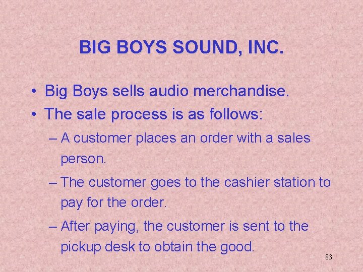 BIG BOYS SOUND, INC. • Big Boys sells audio merchandise. • The sale process