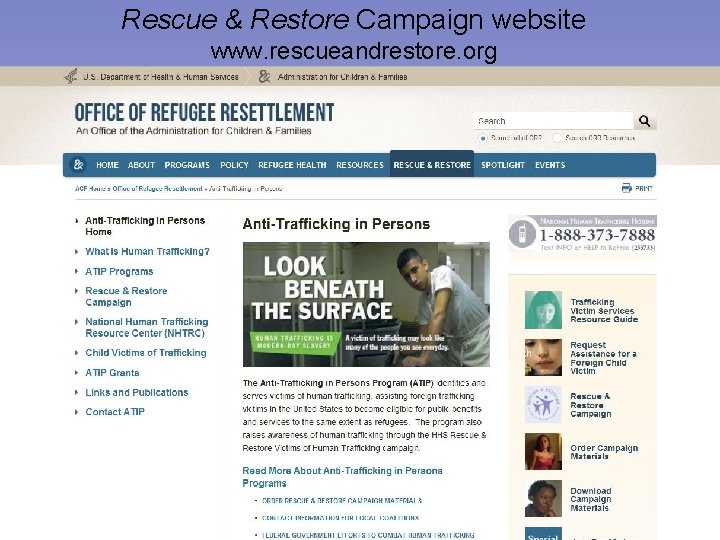 Rescue & Restore Campaign website www. rescueandrestore. org 