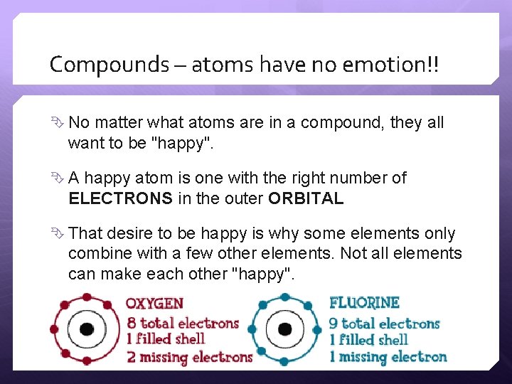 Compounds – atoms have no emotion!! No matter what atoms are in a compound,