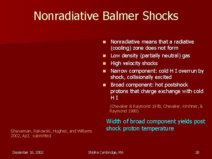 Nonradiative Balmer Shocks n n n Nonradiative means that a radiative (cooling) zone does