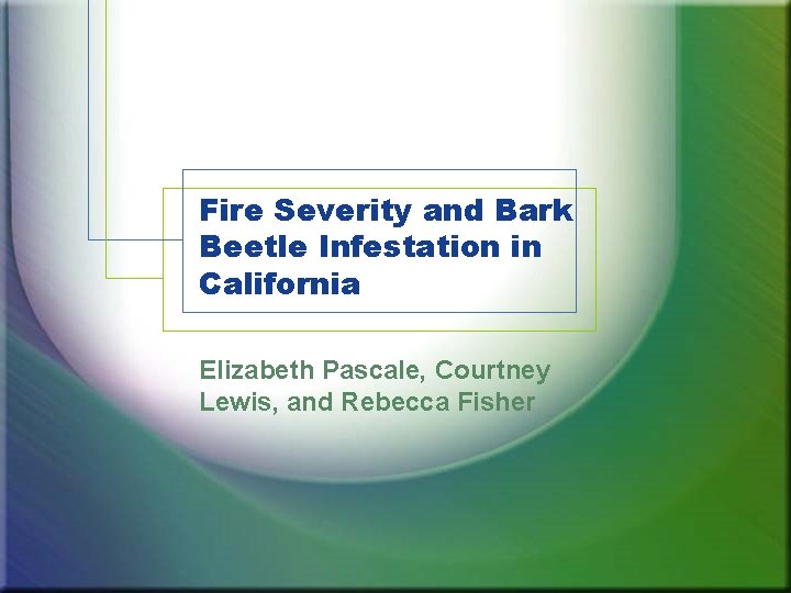 Fire Severity and Bark Beetle Infestation in California Elizabeth Pascale, Courtney Lewis, and Rebecca