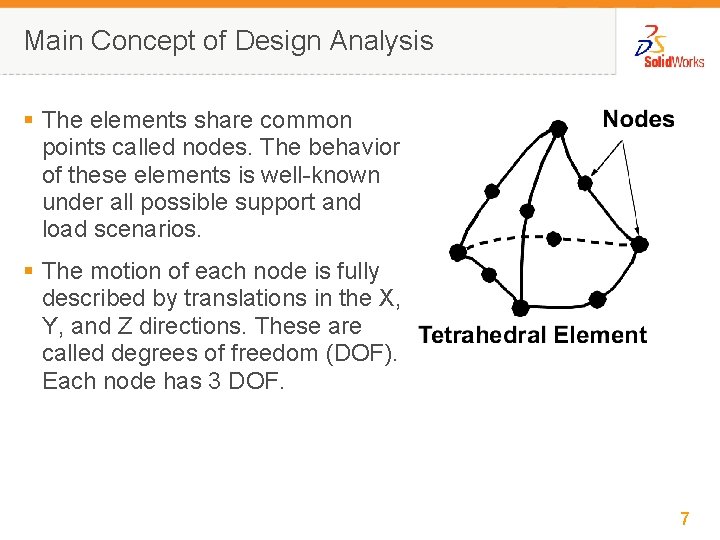 Main Concept of Design Analysis § The elements share common points called nodes. The