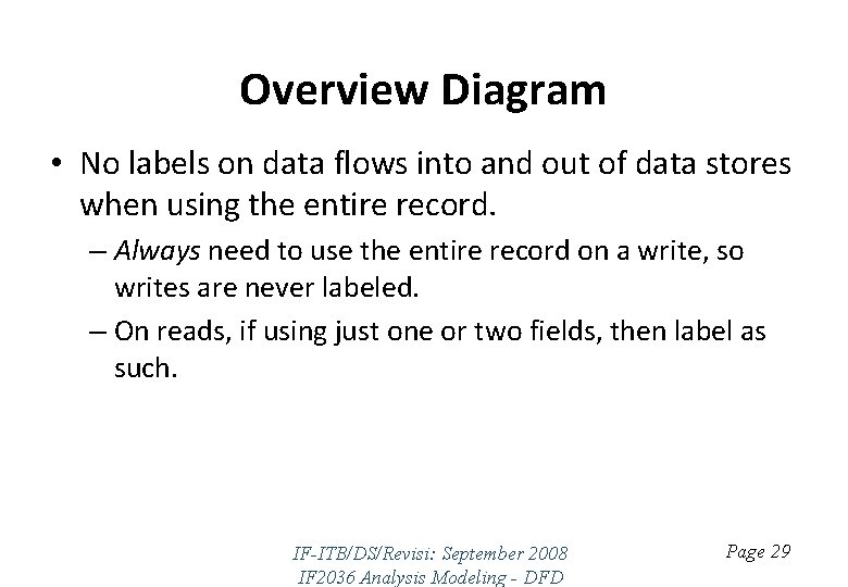 Overview Diagram • No labels on data flows into and out of data stores