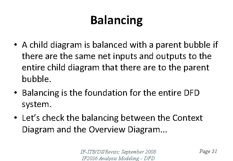 Balancing • A child diagram is balanced with a parent bubble if there are