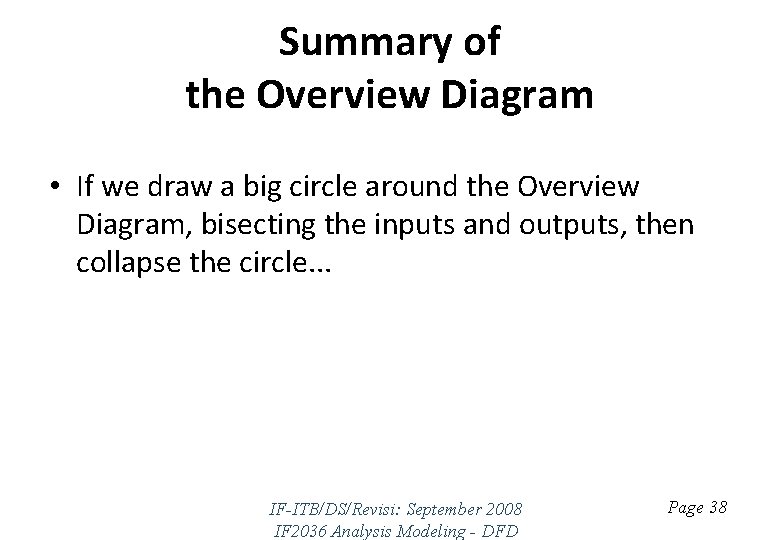 Summary of the Overview Diagram • If we draw a big circle around the