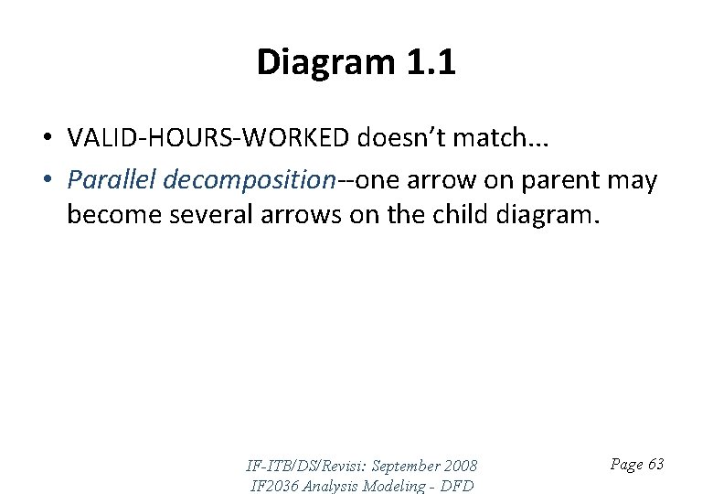 Diagram 1. 1 • VALID-HOURS-WORKED doesn’t match. . . • Parallel decomposition--one arrow on