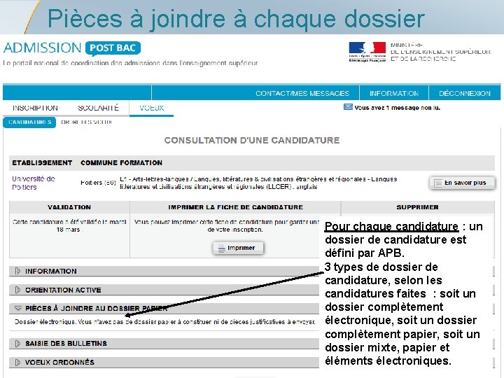 Pièces à joindre à chaque dossier Pour chaque candidature : un dossier de candidature