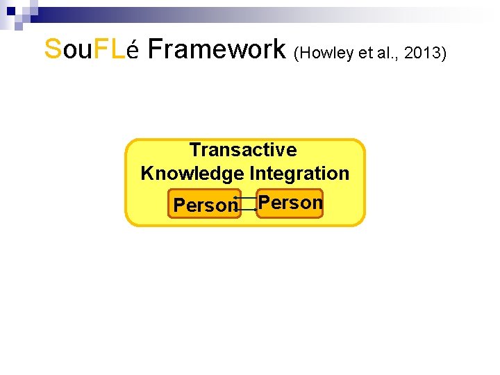 Sou. FLé Framework (Howley et al. , 2013) Transactive Knowledge Integration Person 